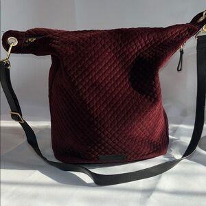 Vera Bradley Mini Carson Hobo Quilted Chocolate Velvet Maroon Shoulder